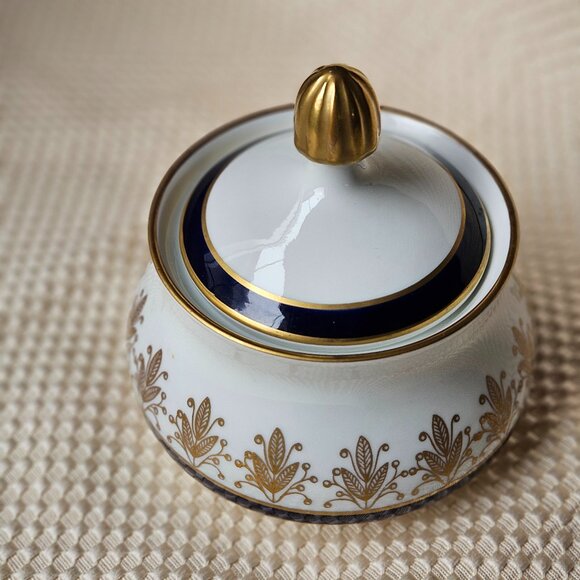 Rare vintage Weimar Porcelain Sugar Jar, German Real Cobalt Harmonie 50's - Picture 2 of 10